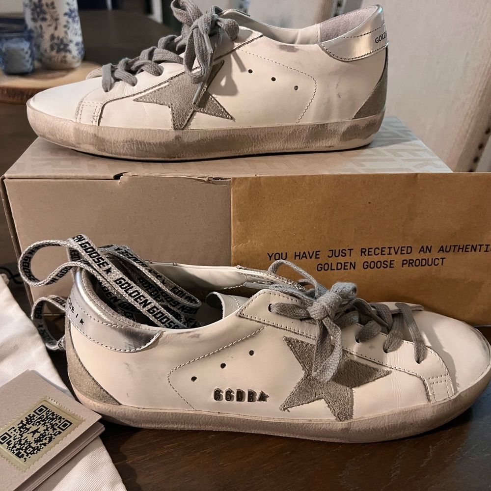 Golden Goose Women’s White and Silver Sneakers